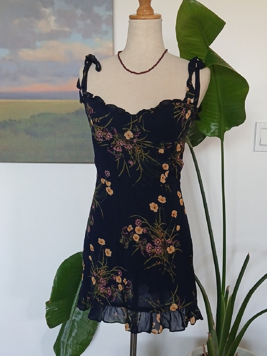 Reformation Dresses & Skirts - Reformation Christine Navy Floral Slip Dress with Tie Straps Sz10